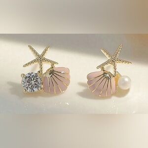Gold & Pink Starfish Shell Earrings